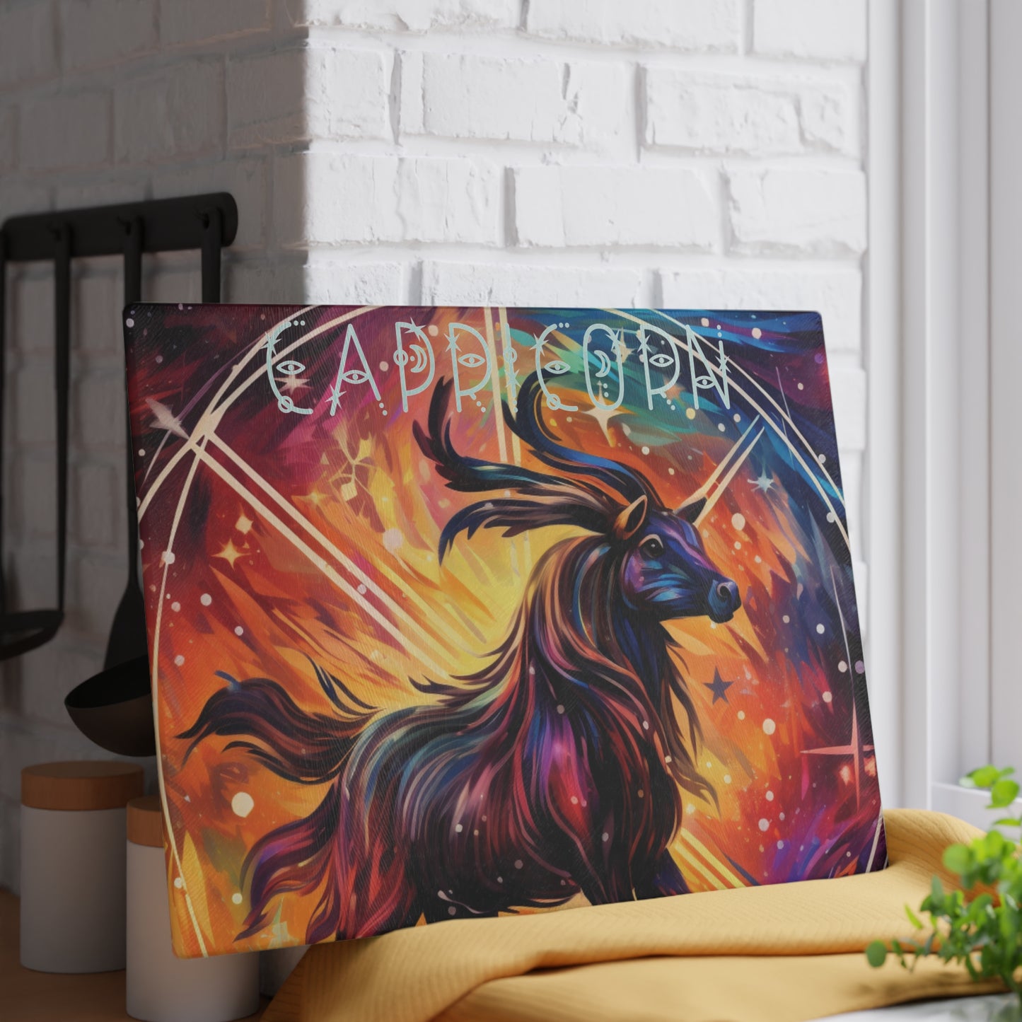 Celestial Capricorn Glass Cutting Board, Zodiac Sign Gift, Astrology Kitchen Decor, Unique Home Accessory, Perfect for Housewarming