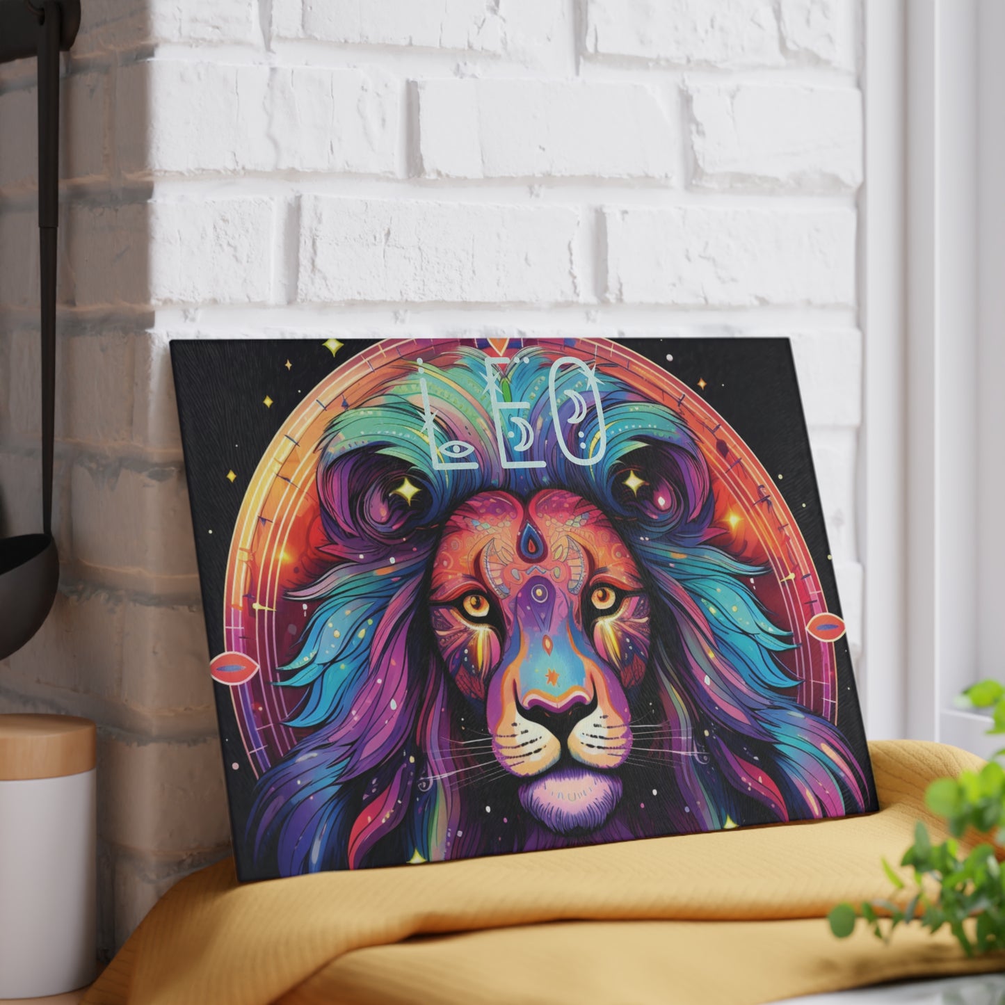 Vibrant Leo Zodiac Glass Cutting Board, Astrology Gift, Colorful Kitchen Decor, Unique Home Accent, Leo Sign Gift Idea