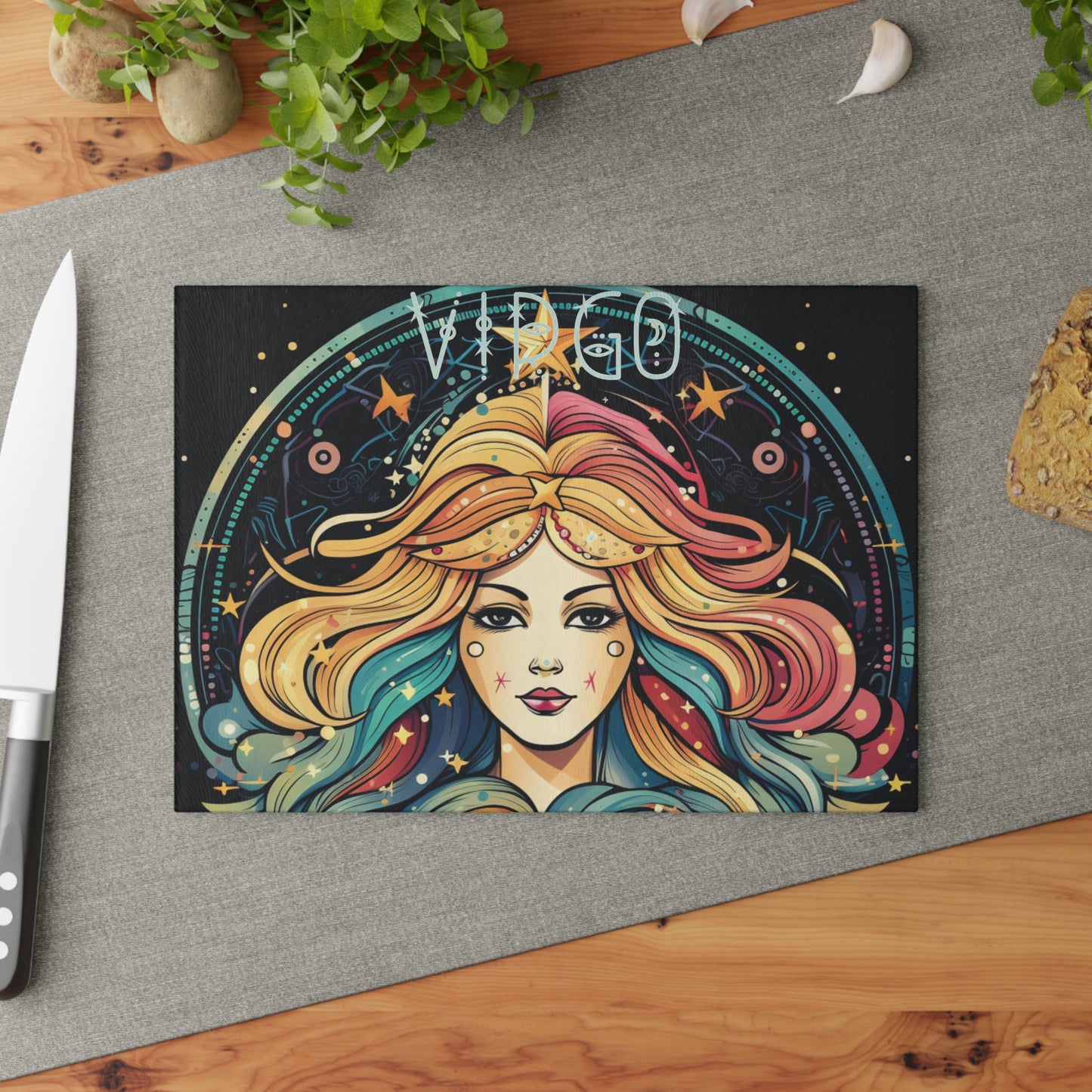 Astrology Virgo Glass Cutting Board, Zodiac Kitchen Decor, Star Sign Gift, Astrological Gifts, Personalized Cooking Accessory