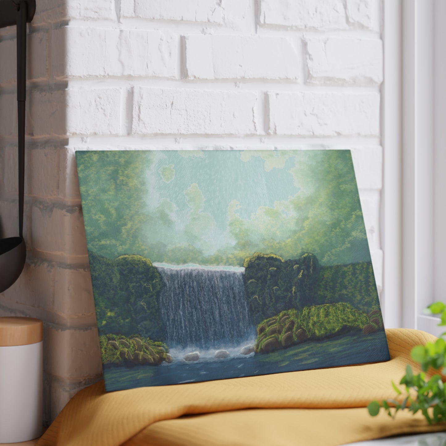 Scenic Glass Cutting Board - Waterfall Artwork, Kitchen Decor, Gift for Cooks, Housewarming, Nature Lovers,