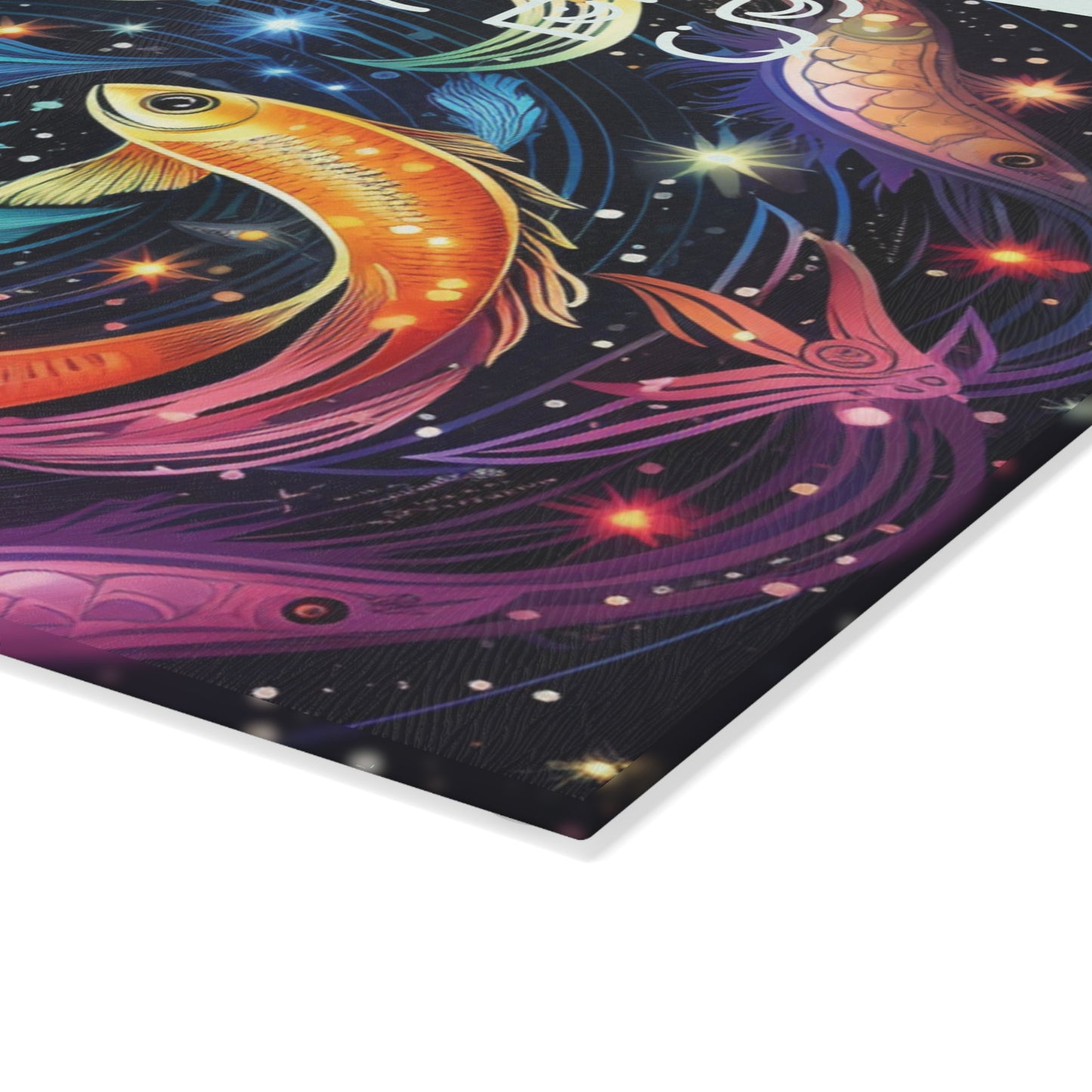 Vibrant Zodiac Glass Cutting Board - Pisces Art, Kitchen Decor, Gift for Astrologers, Cooking Accessory, Home Decor
