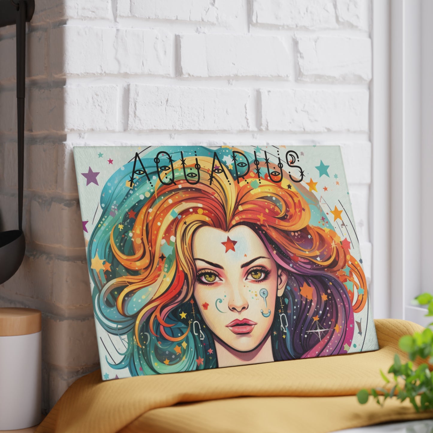 Aquarius Glass Cutting Board – Zodiac Gift for Astrology Lovers, Kitchen Decor, Unique Housewarming Present, Personalized Cooking