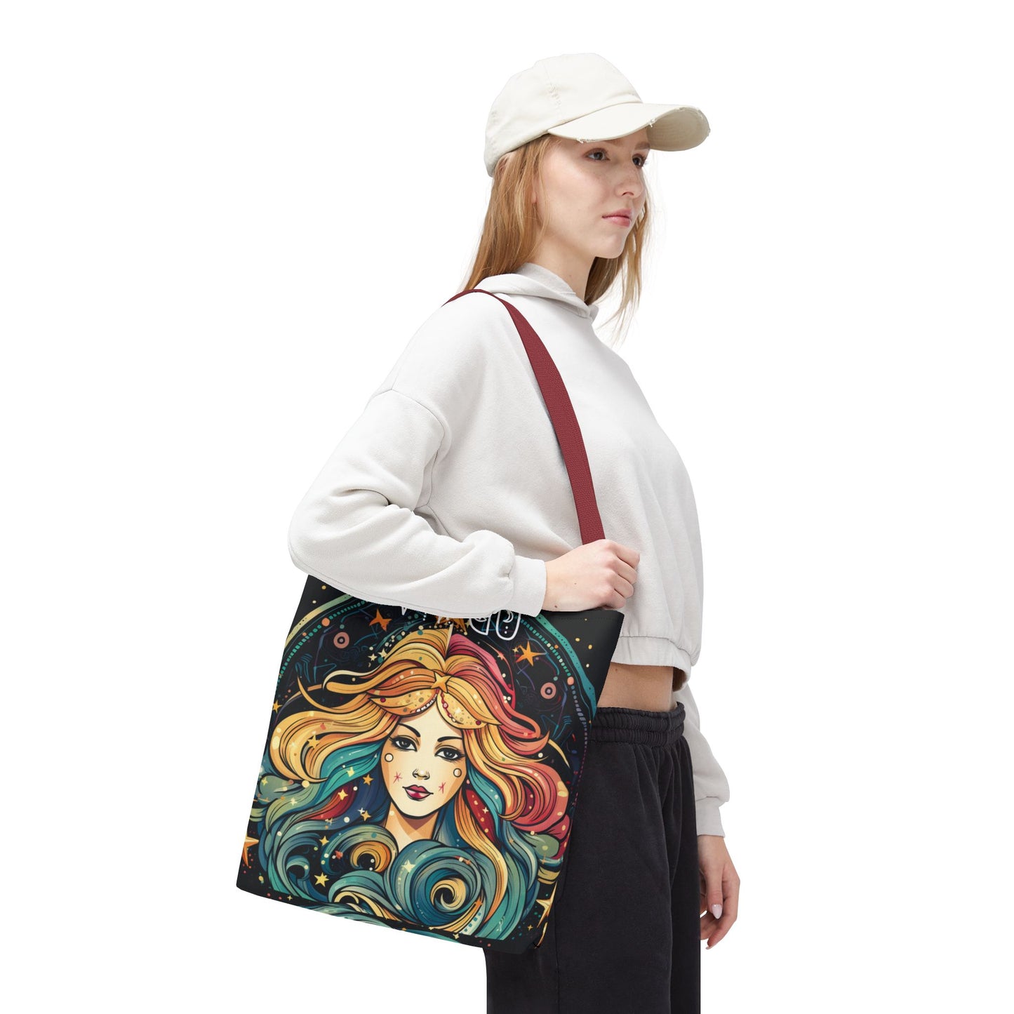 Virgo Zodiac Tote Bag, Astrology Handbag, Celestial Gift for Her, Reusable Shopping Bag, Horoscope Tote, Cosmic Art Bag, Book Bag