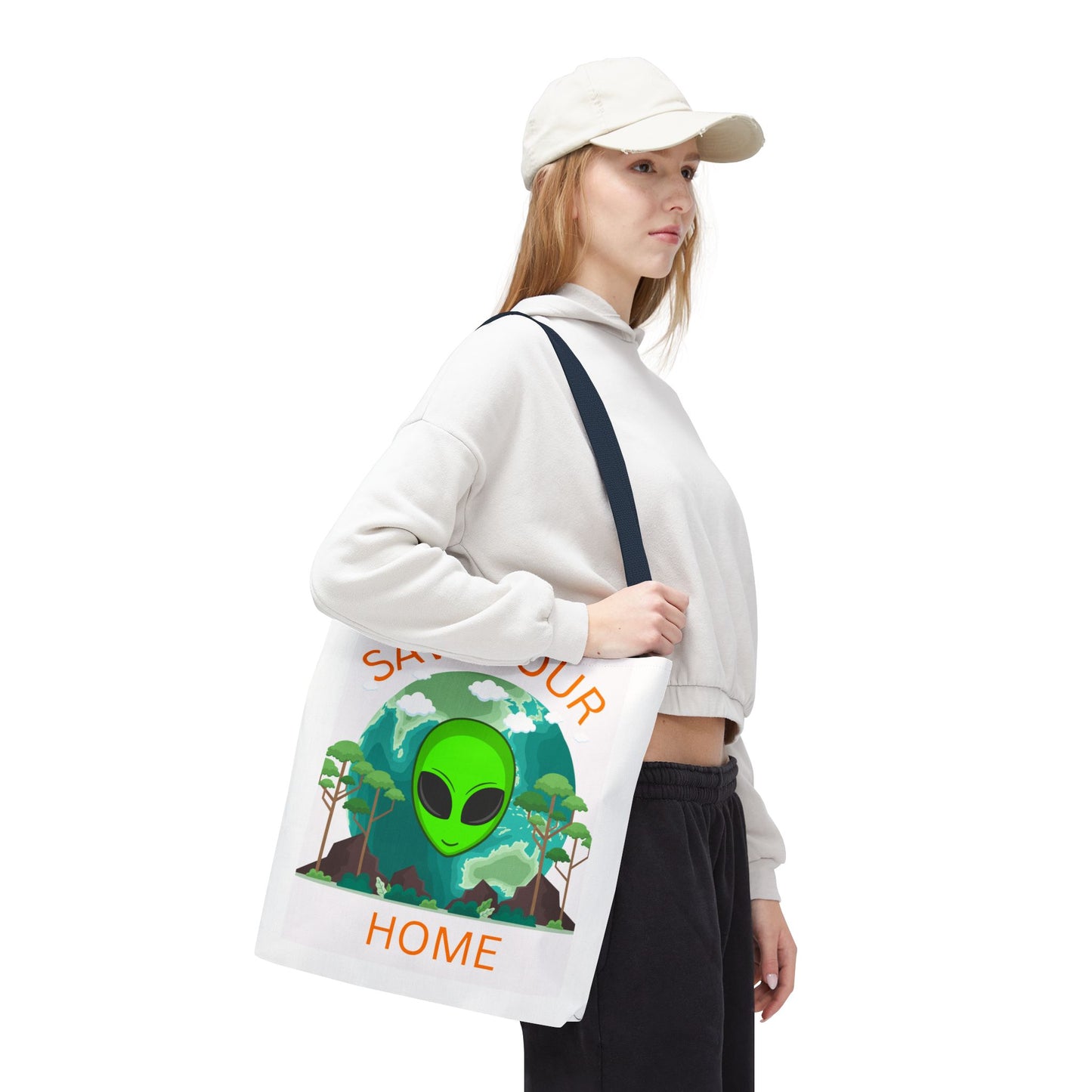 Alien Tote Bag, Earth Day Gift, Planet-Loving Gift, Reusable Shopping Bag, Science Fiction Lovers, Green Tote, Save Earth