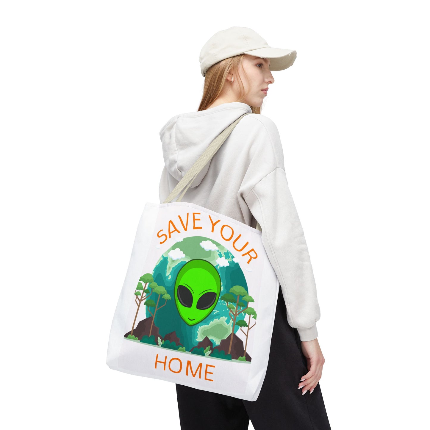 Alien Tote Bag, Earth Day Gift, Planet-Loving Gift, Reusable Shopping Bag, Science Fiction Lovers, Green Tote, Save Earth