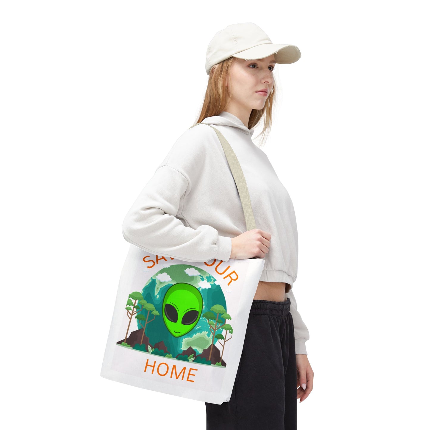 Alien Tote Bag, Earth Day Gift, Planet-Loving Gift, Reusable Shopping Bag, Science Fiction Lovers, Green Tote, Save Earth