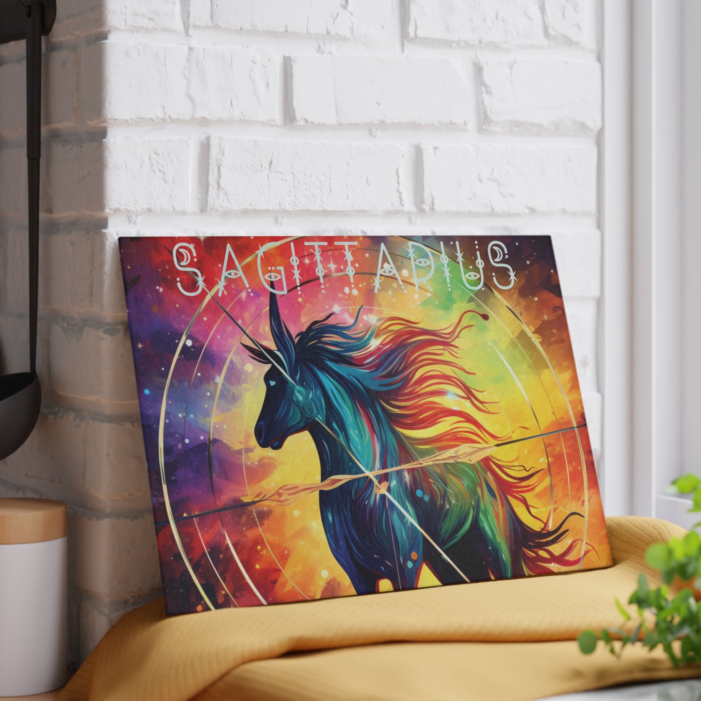 Vibrant Zodiac Glass Cutting Board, Sagittarius Gift, Colorful Kitchen Decor, Astrology Homeware, Unique Cooking Gift