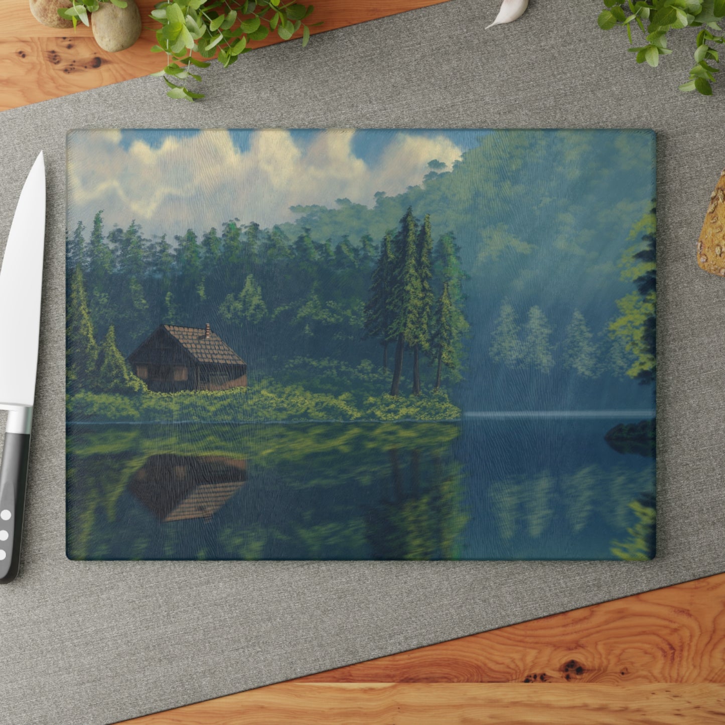 Serene Landscape Glass Cutting Board - Rustic Kitchen Decor, Cooking Gift, Unique Home Accessory, Housewarming Present, Nature Lover's Gift