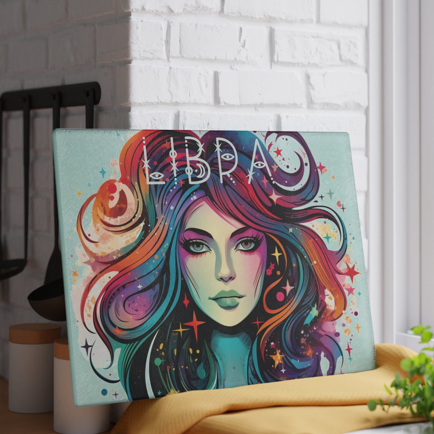 Astrology Libra Cutting Board, Personalized Kitchen Gift, Horoscope Decor, Unique Gift for Chefs, Celestial Glass Cutting Board