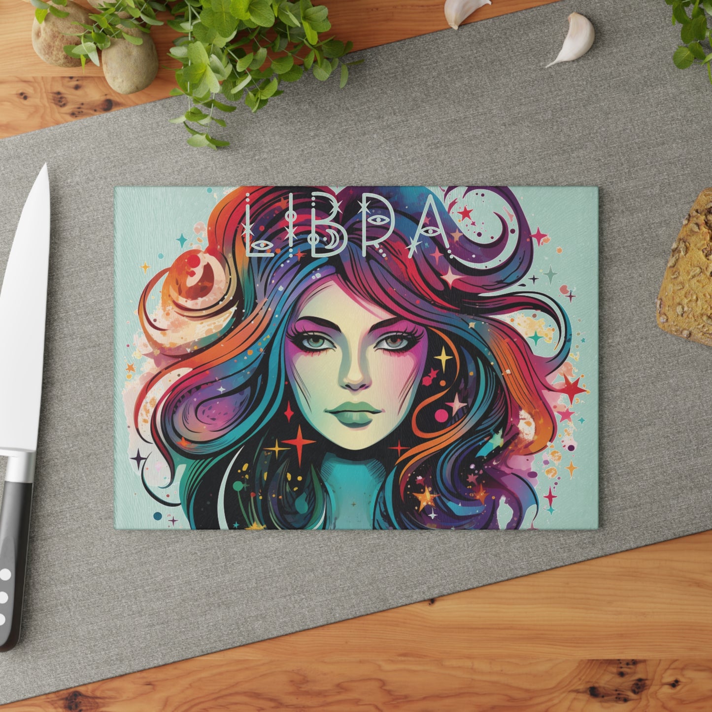 Astrology Libra Cutting Board, Personalized Kitchen Gift, Horoscope Decor, Unique Gift for Chefs, Celestial Glass Cutting Board
