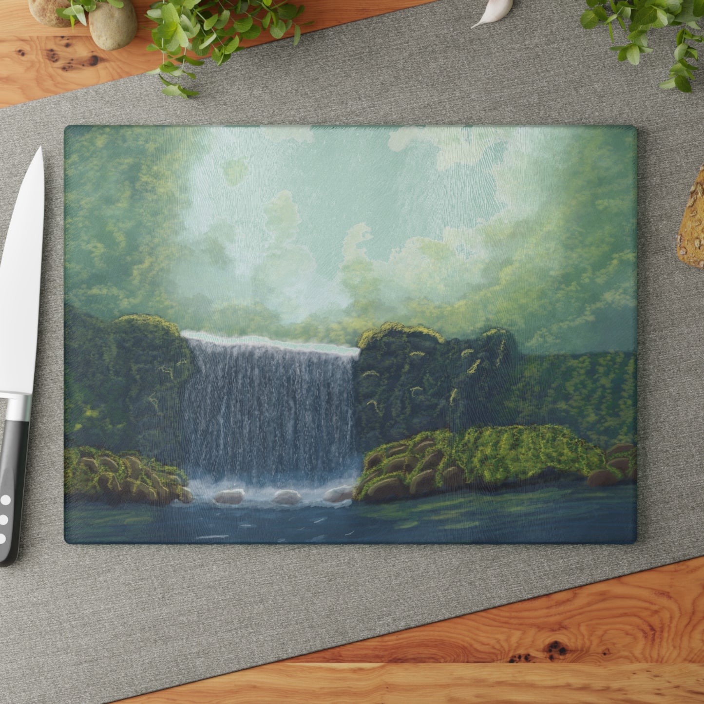 Scenic Glass Cutting Board - Waterfall Artwork, Kitchen Decor, Gift for Cooks, Housewarming, Nature Lovers,