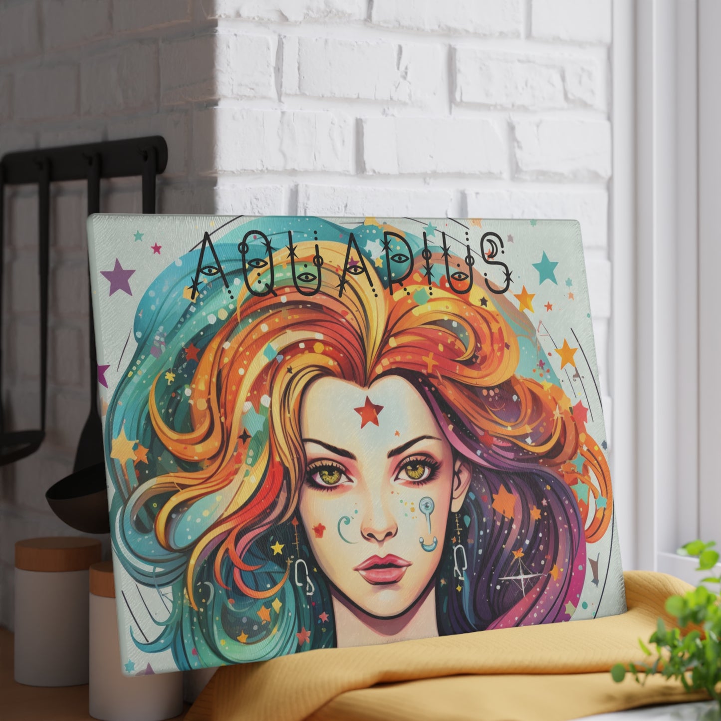 Aquarius Glass Cutting Board – Zodiac Gift for Astrology Lovers, Kitchen Decor, Unique Housewarming Present, Personalized Cooking
