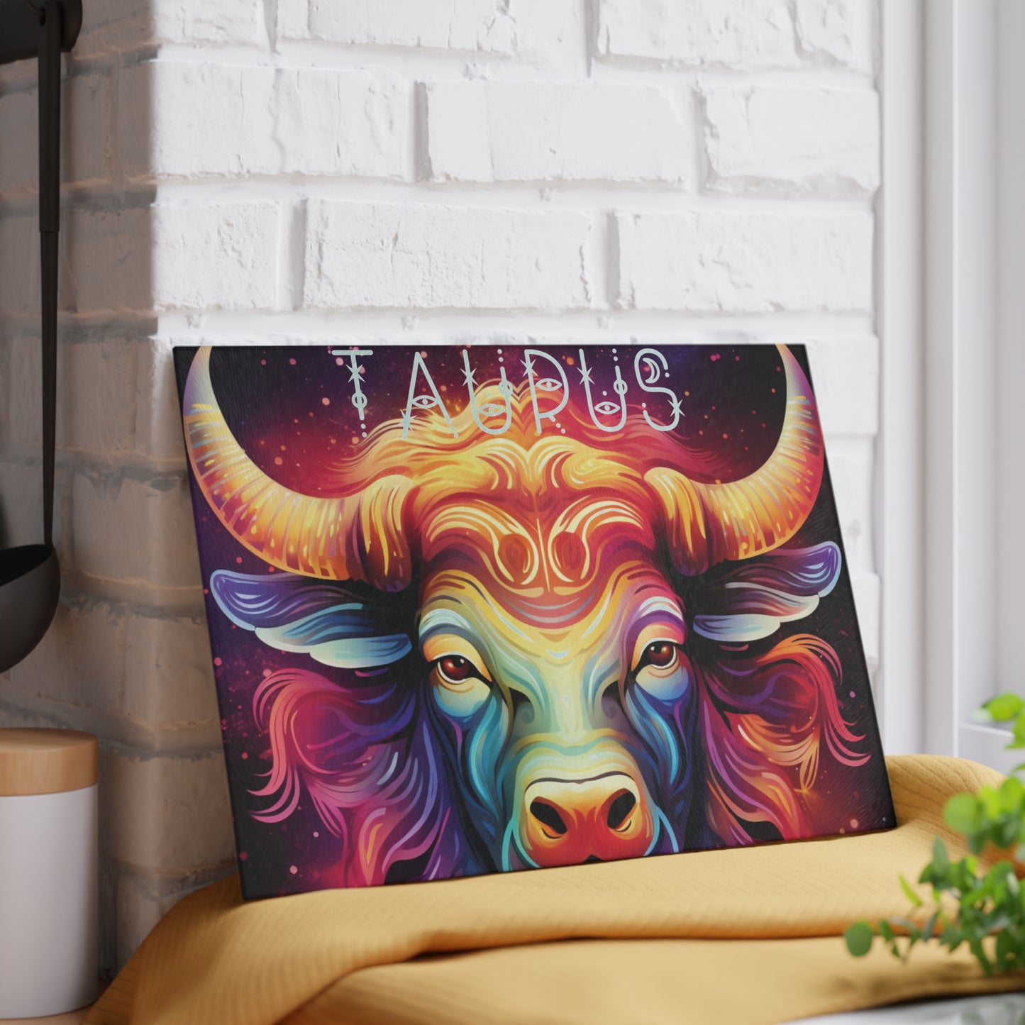 Vibrant Taurus Glass Cutting Board - Zodiac Gift, Kitchen Decor, Astrology Lover's Essential, Unique Housewarming Gift, Colorful Homeware