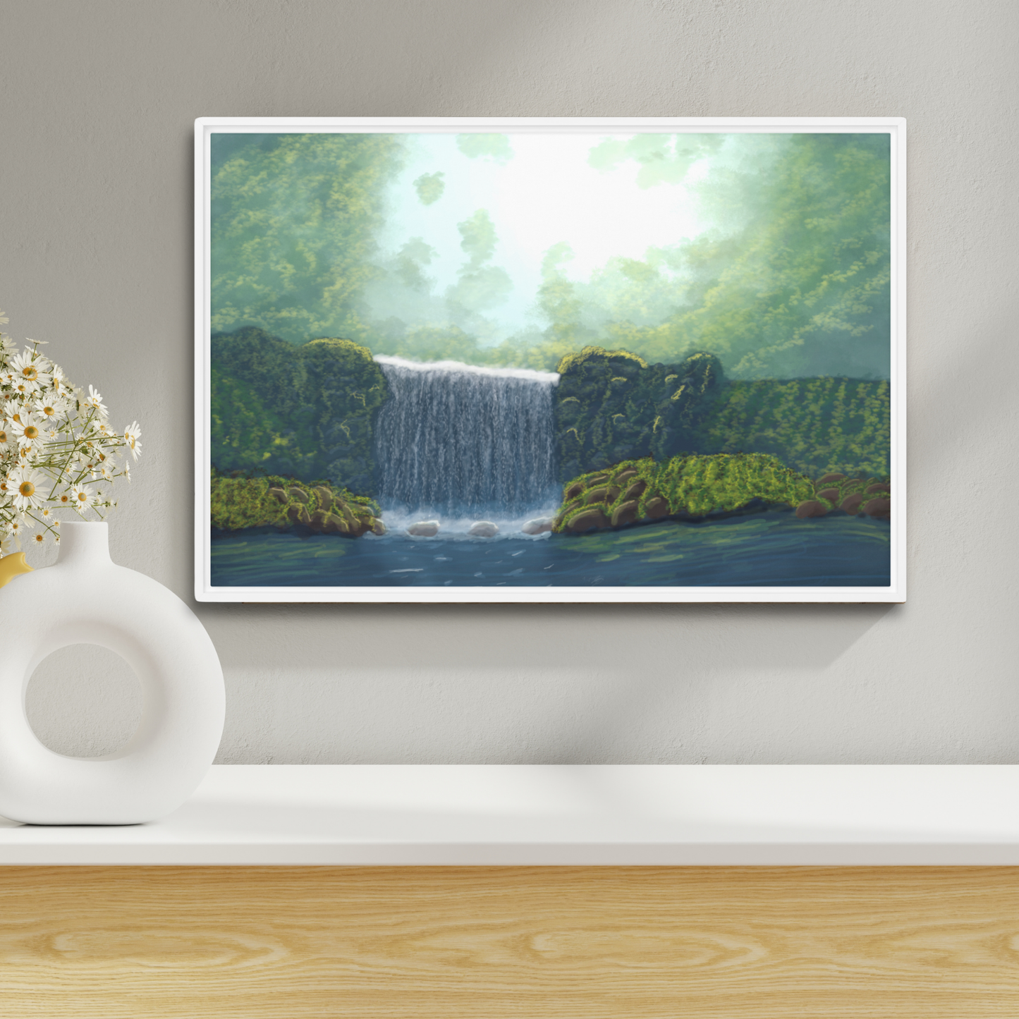 "Secret Waterfall" Painting Framed Canvas Print