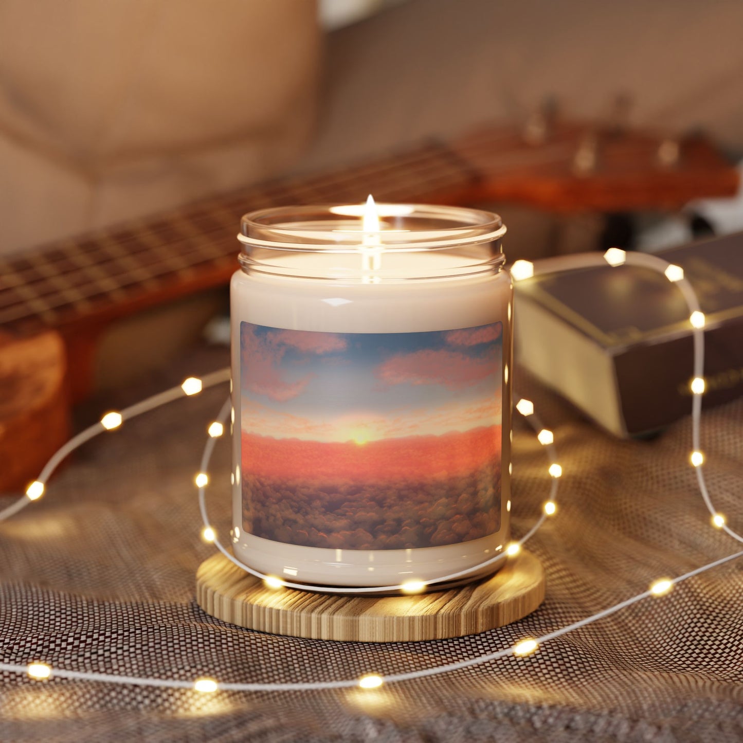 Scented Soy Candle with Soothing Sunset Design, Aromatherapy Gift, Home Decor, Relaxation Candle, Eco-Friendly Gift, 9oz Candle