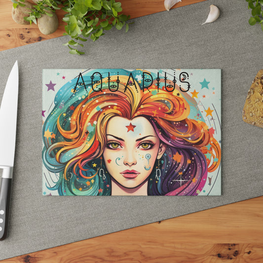 Aquarius Glass Cutting Board – Zodiac Gift for Astrology Lovers, Kitchen Decor, Unique Housewarming Present, Personalized Cooking