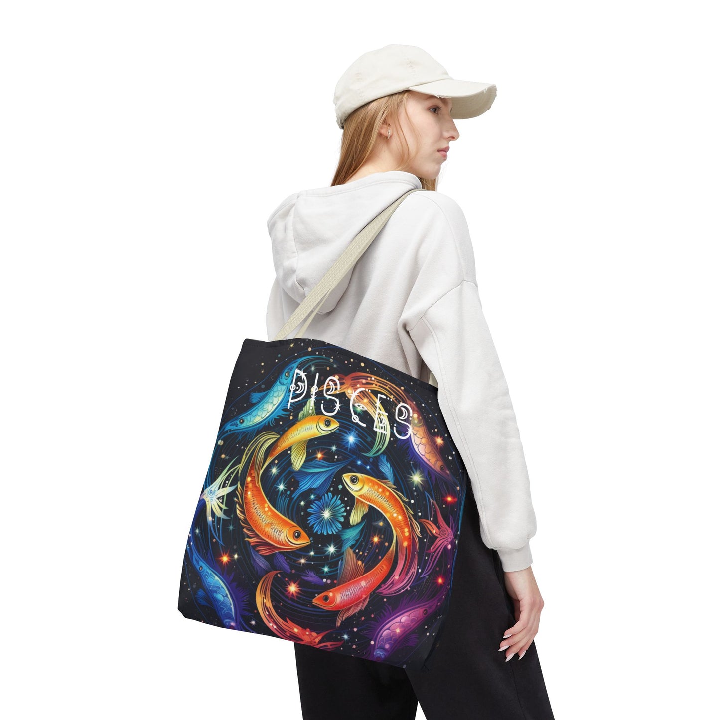 Celestial Pisces Tote Bag, Zodiac Bag, Astrological Gift, Astrology Lovers Gift, Colorful Cosmic Bag, Reusable Shopping Bag, Beach Bag, Book Bag