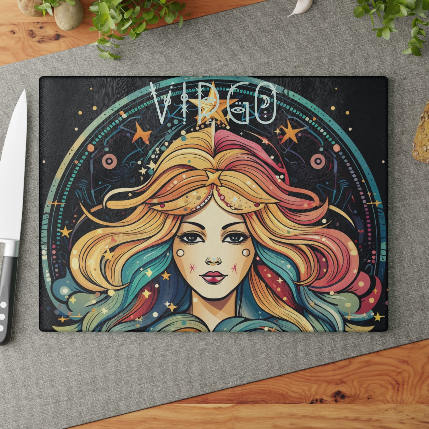 Astrology Virgo Glass Cutting Board, Zodiac Kitchen Decor, Star Sign Gift, Astrological Gifts, Personalized Cooking Accessory