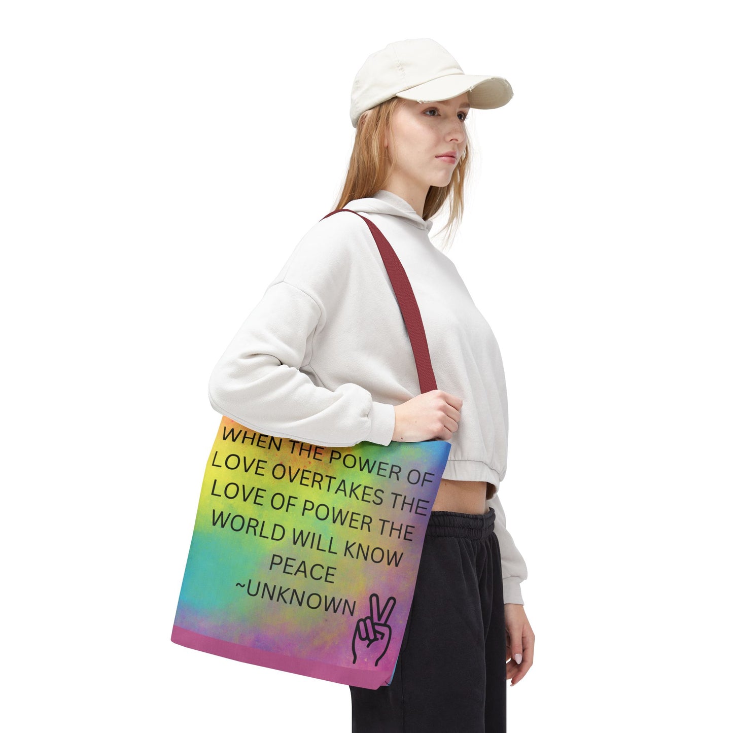 Colorful Peace Quote Tote Bag, Book Bag for Students, Beach Tote, Reusable Shopping Bag, Inspirational Handbag