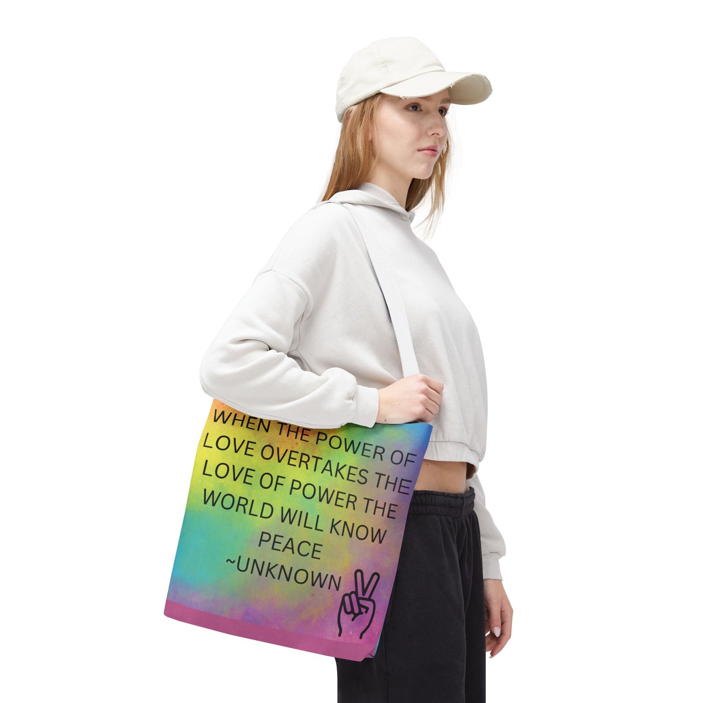 Colorful Peace Quote Tote Bag, Book Bag for Students, Beach Tote, Reusable Shopping Bag, Inspirational Handbag