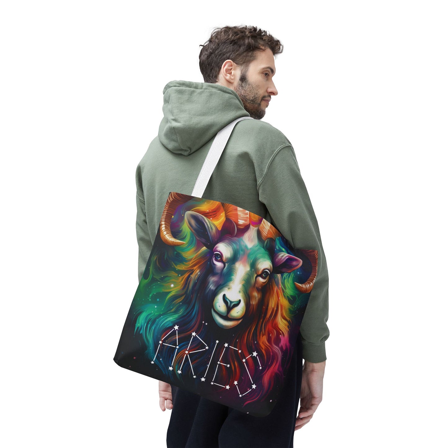 Colorful Aries Zodiac Tote Bag - Astrology Gift, Celestial Tote, Stars & Horoscope Bag, Reusable Shopping Bag, Cosmic Bag