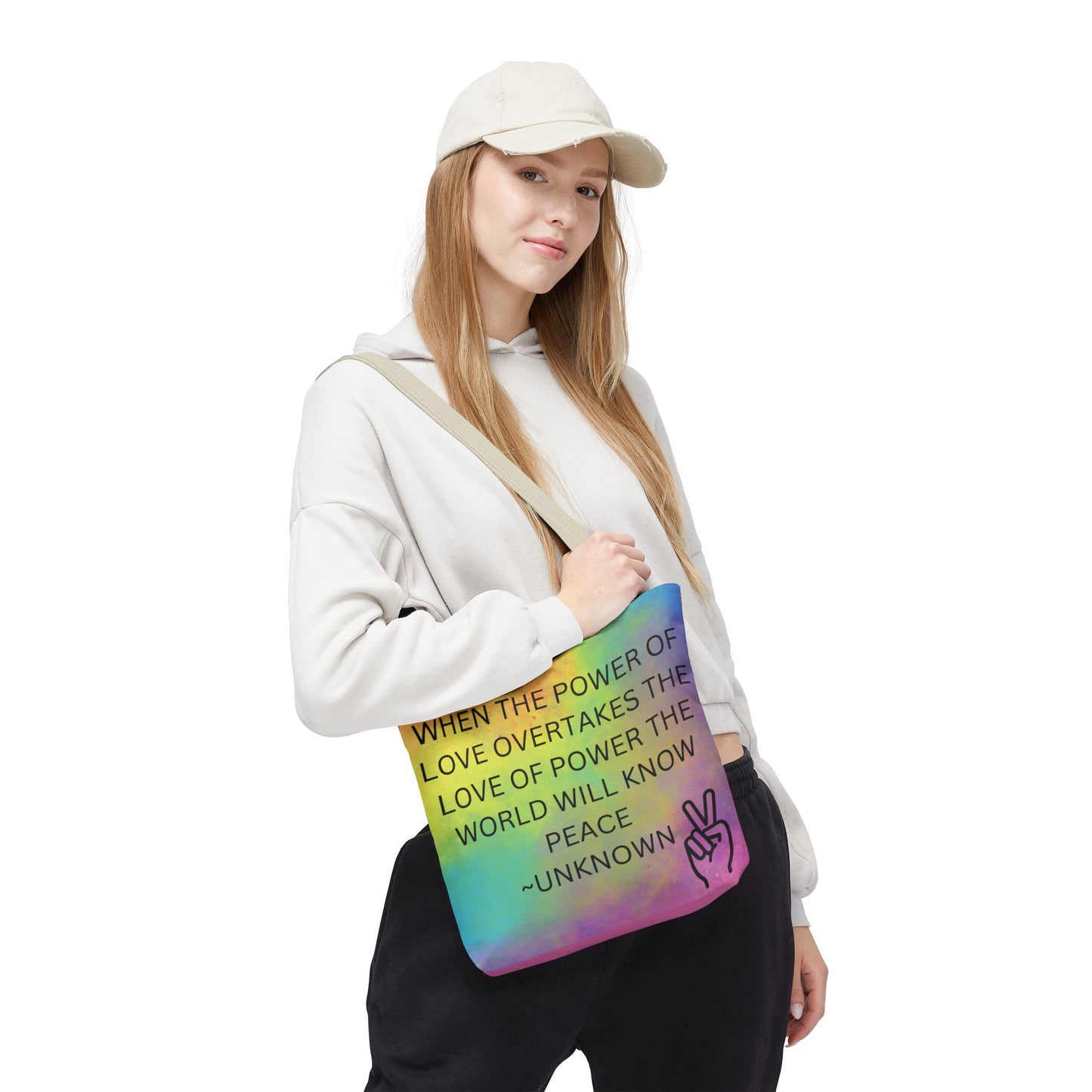 Colorful Peace Quote Tote Bag, Book Bag for Students, Beach Tote, Reusable Shopping Bag, Inspirational Handbag
