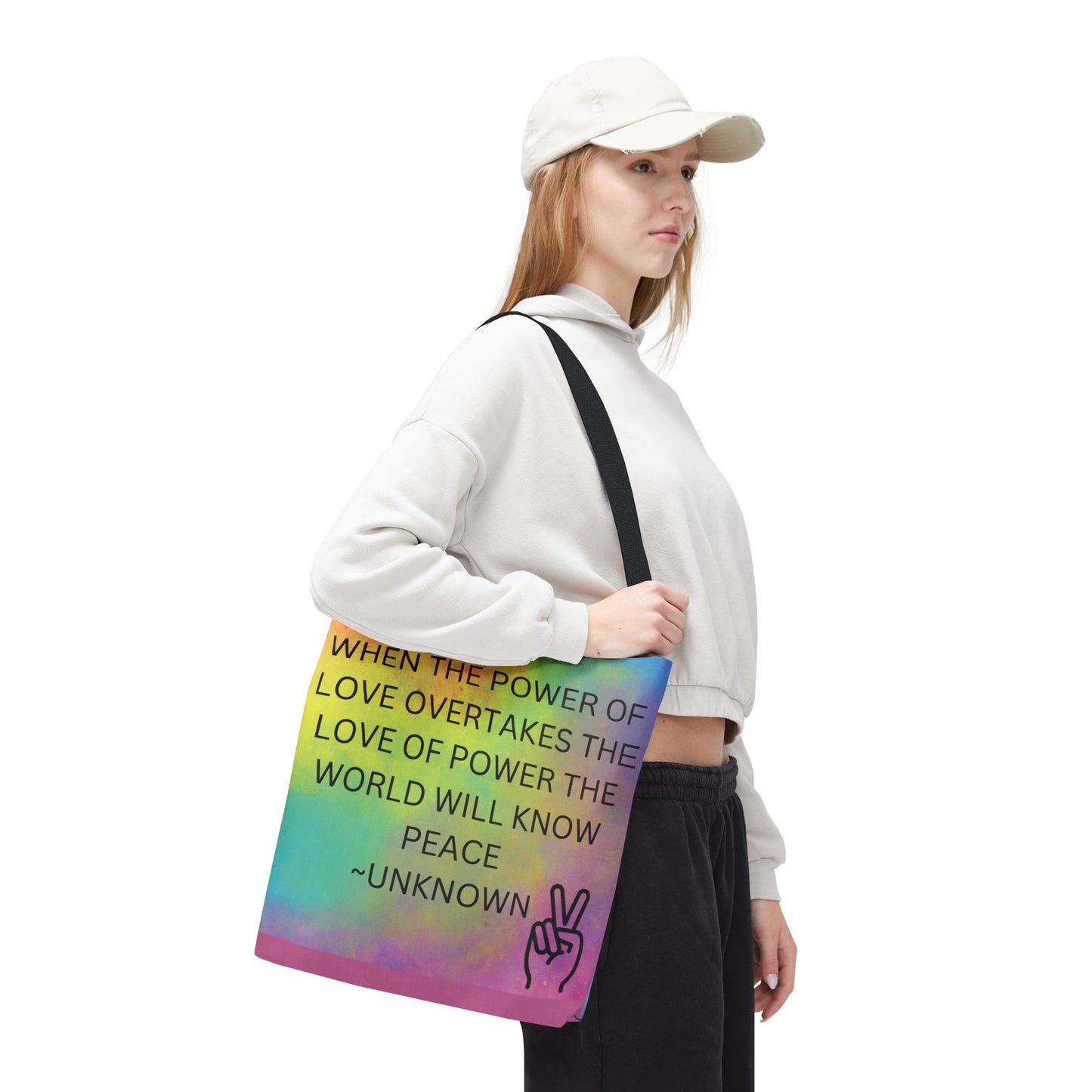 Colorful Peace Quote Tote Bag, Book Bag for Students, Beach Tote, Reusable Shopping Bag, Inspirational Handbag