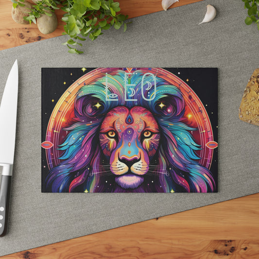 Vibrant Leo Zodiac Glass Cutting Board, Astrology Gift, Colorful Kitchen Decor, Unique Home Accent, Leo Sign Gift Idea