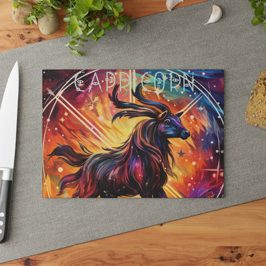 Celestial Capricorn Glass Cutting Board, Zodiac Sign Gift, Astrology Kitchen Decor, Unique Home Accessory, Perfect for Housewarming