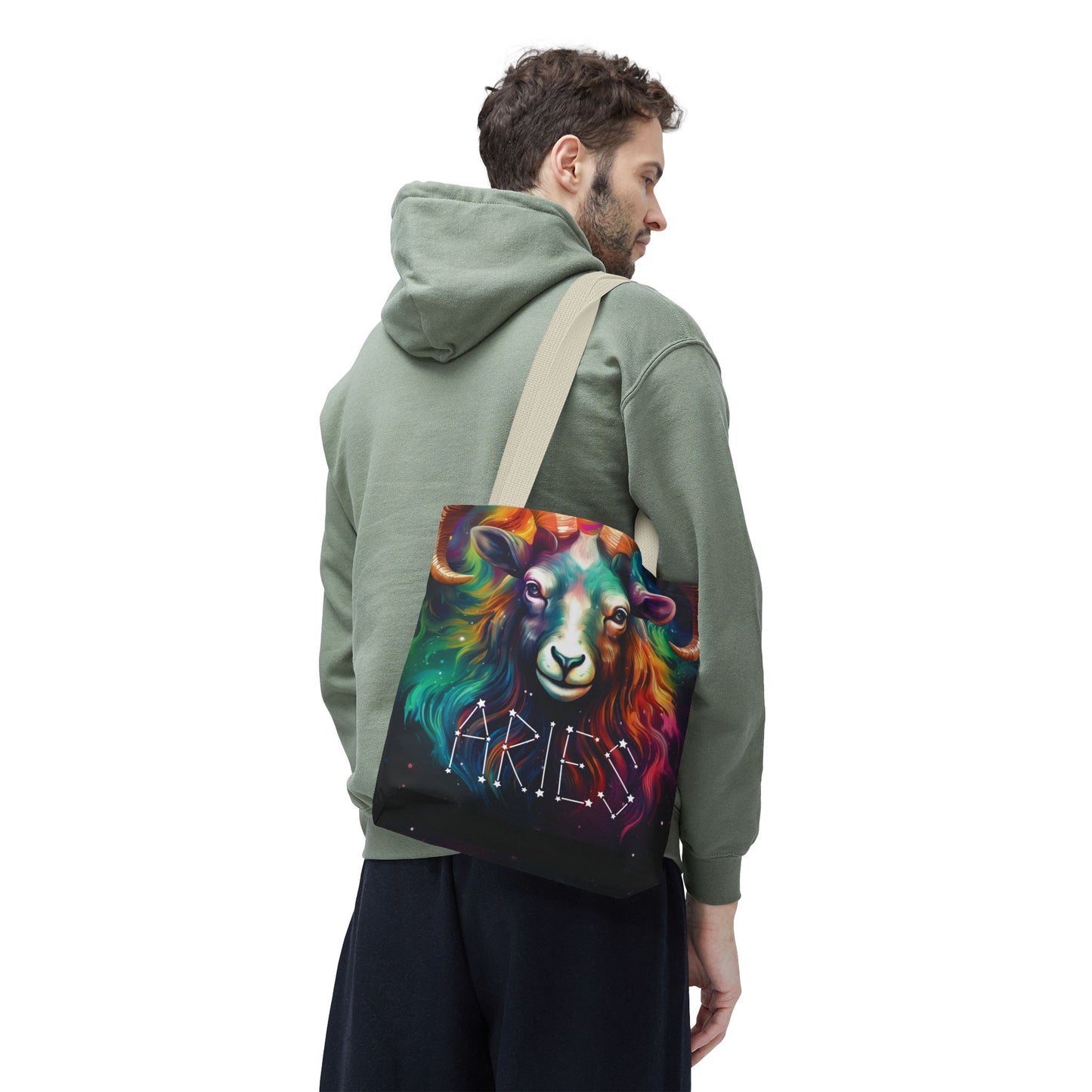 Colorful Aries Zodiac Tote Bag - Astrology Gift, Celestial Tote, Stars & Horoscope Bag, Reusable Shopping Bag, Cosmic Bag