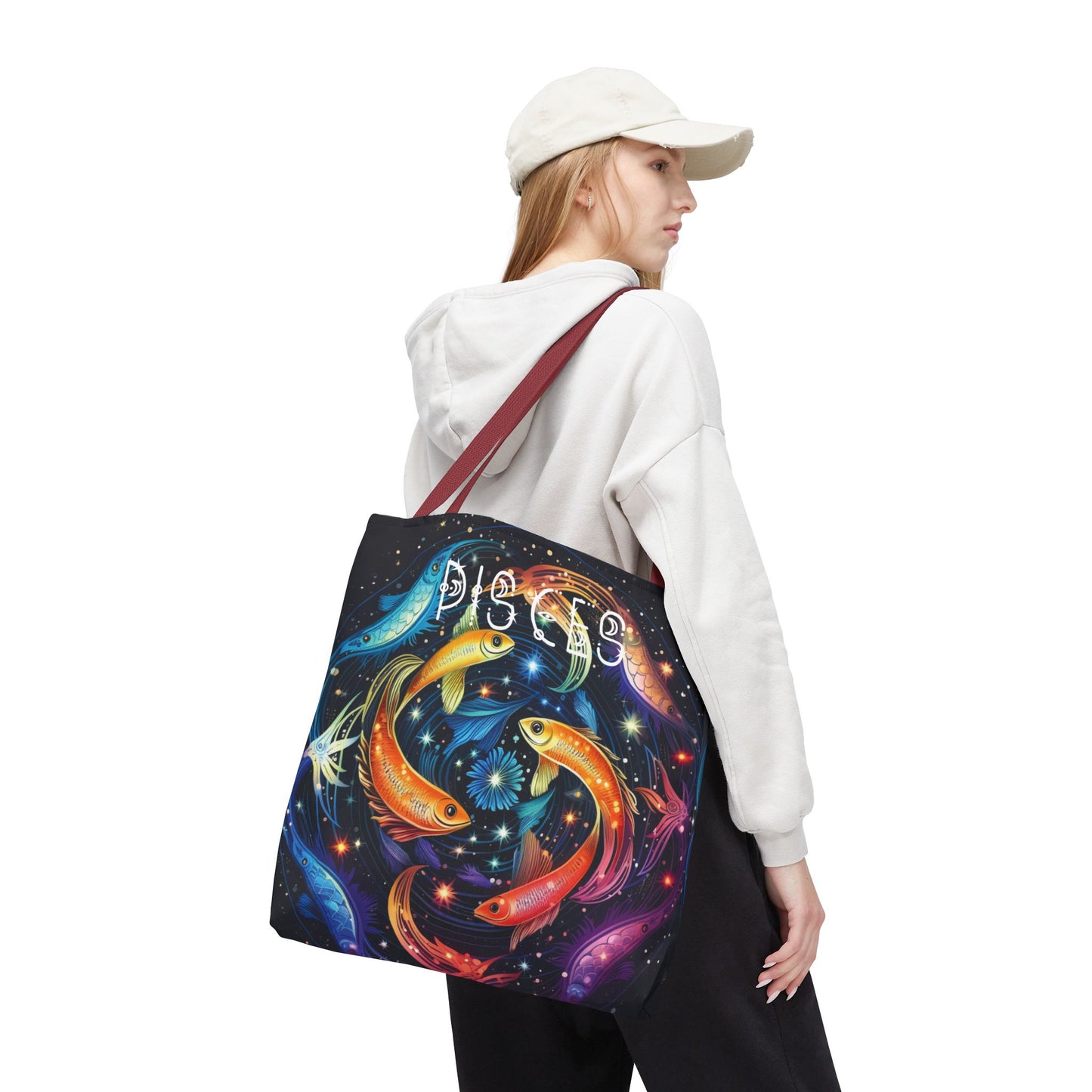 Celestial Pisces Tote Bag, Zodiac Bag, Astrological Gift, Astrology Lovers Gift, Colorful Cosmic Bag, Reusable Shopping Bag, Beach Bag, Book Bag