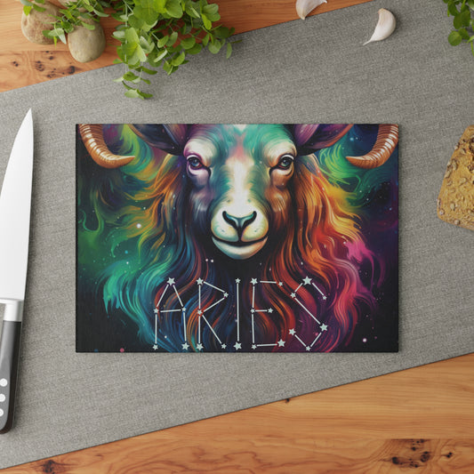 Aries Zodiac Glass Cutting Board, Colorful Horoscope Decor, Birthday Gift for Aries, Kitchen Art, Astrology Homeware, Unique Gift