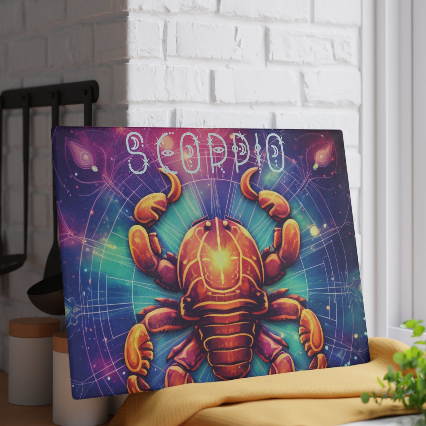 Astrological Scorpio Glass Cutting Board, Unique Kitchen Decor, Gift for Astrology Lovers, Home Barware, Perfect for Birthdays