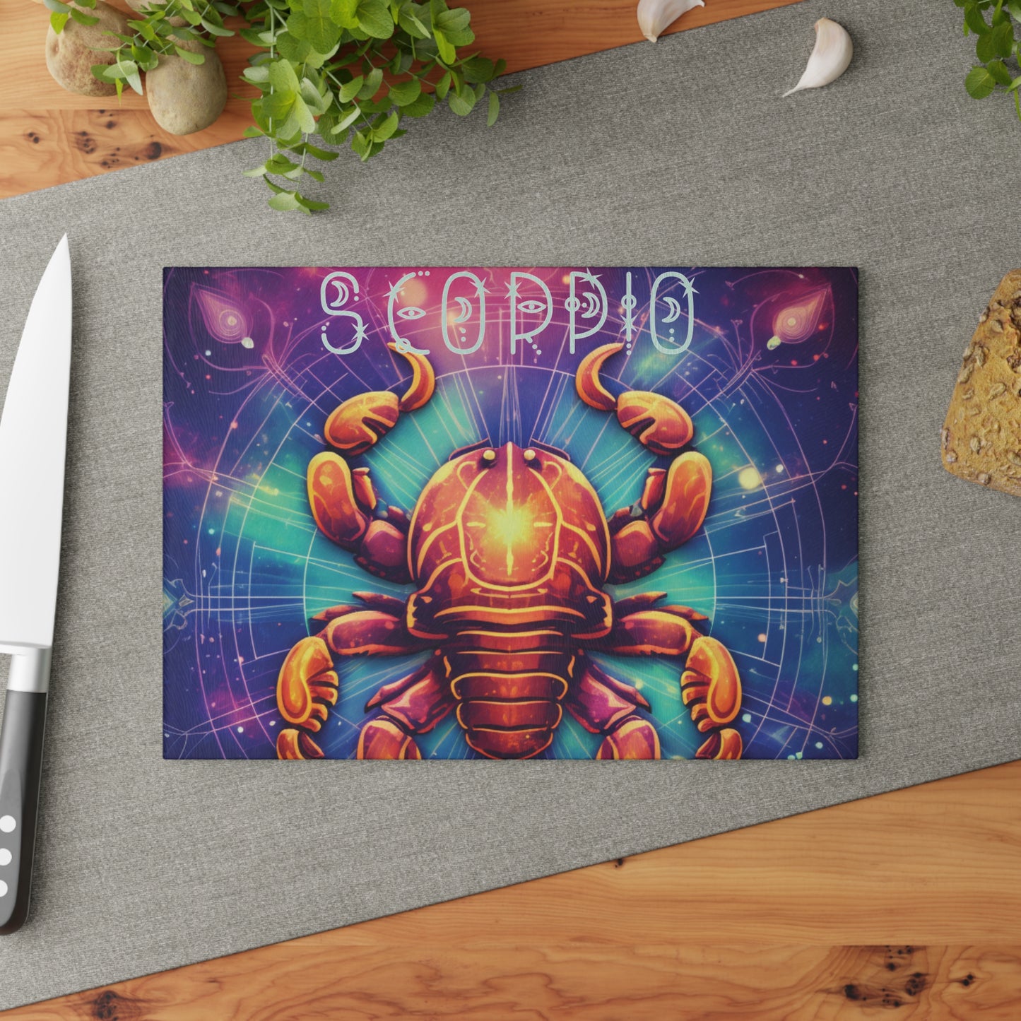 Astrological Scorpio Glass Cutting Board, Unique Kitchen Decor, Gift for Astrology Lovers, Home Barware, Perfect for Birthdays