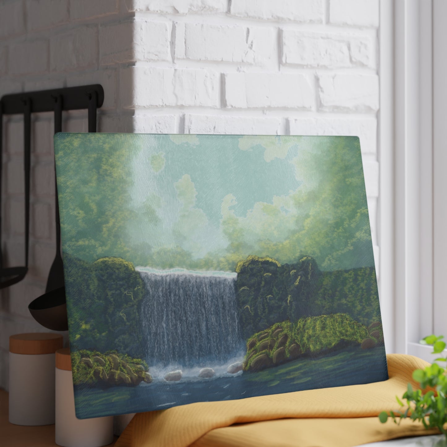 Scenic Glass Cutting Board - Waterfall Artwork, Kitchen Decor, Gift for Cooks, Housewarming, Nature Lovers,