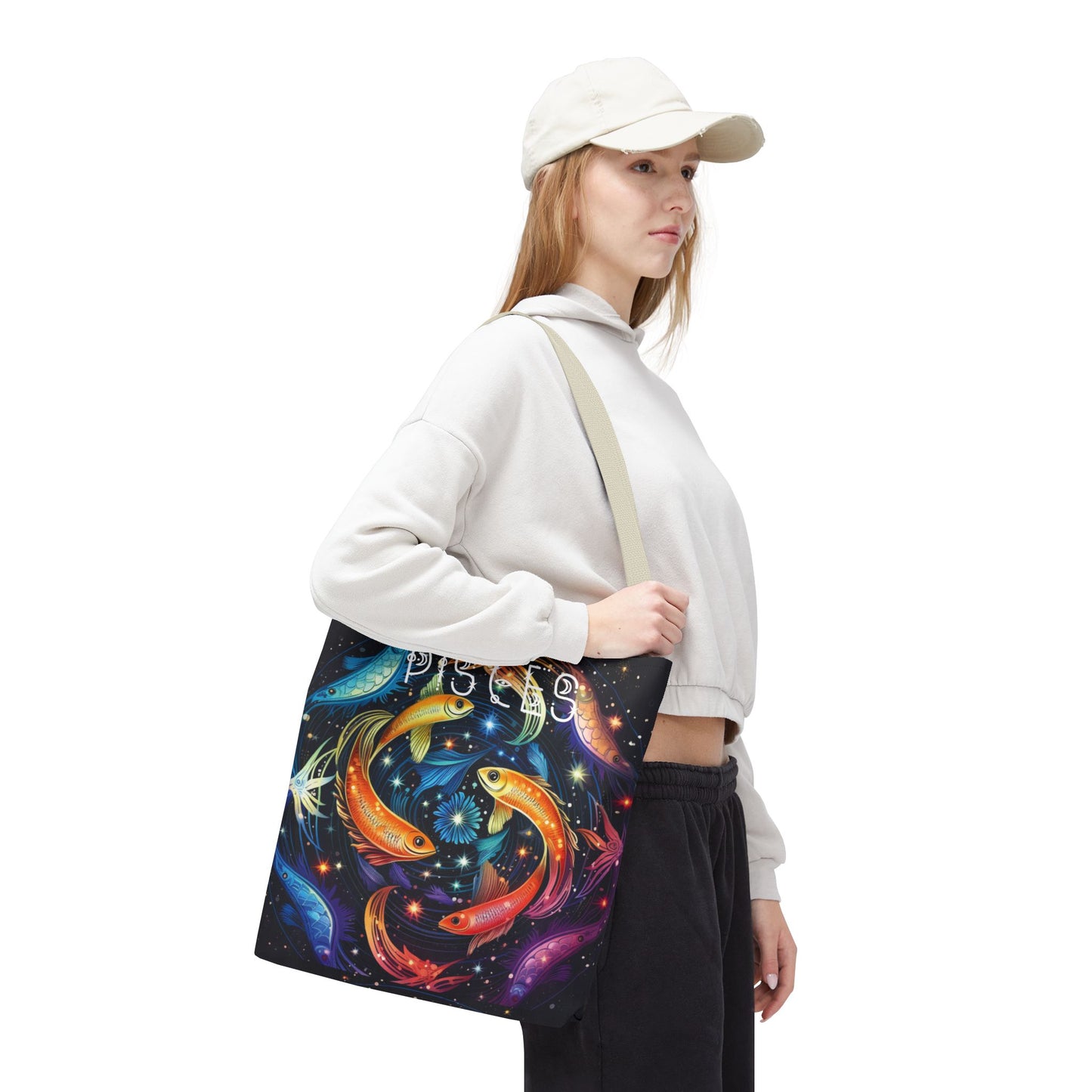 Celestial Pisces Tote Bag, Zodiac Bag, Astrological Gift, Astrology Lovers Gift, Colorful Cosmic Bag, Reusable Shopping Bag, Beach Bag, Book Bag