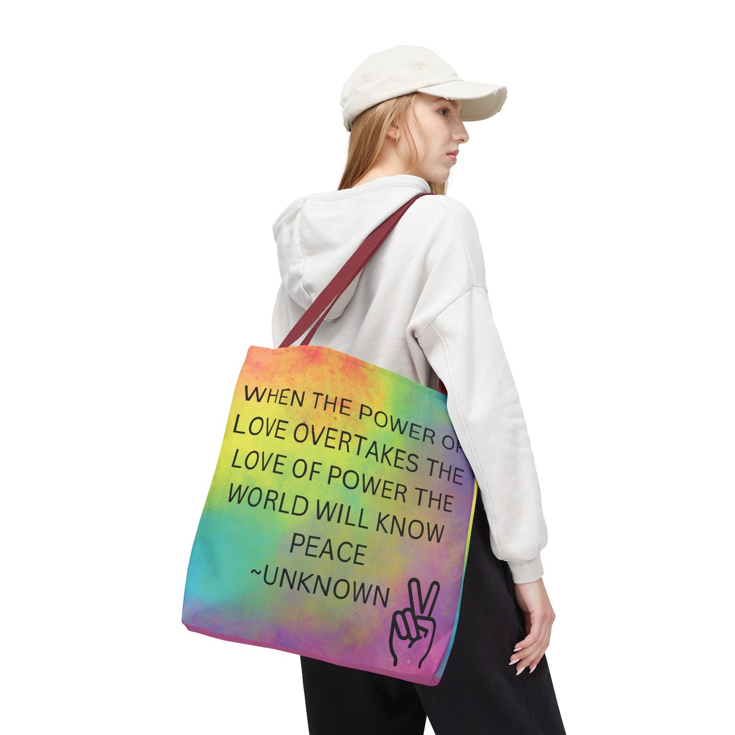 Colorful Peace Quote Tote Bag, Book Bag for Students, Beach Tote, Reusable Shopping Bag, Inspirational Handbag