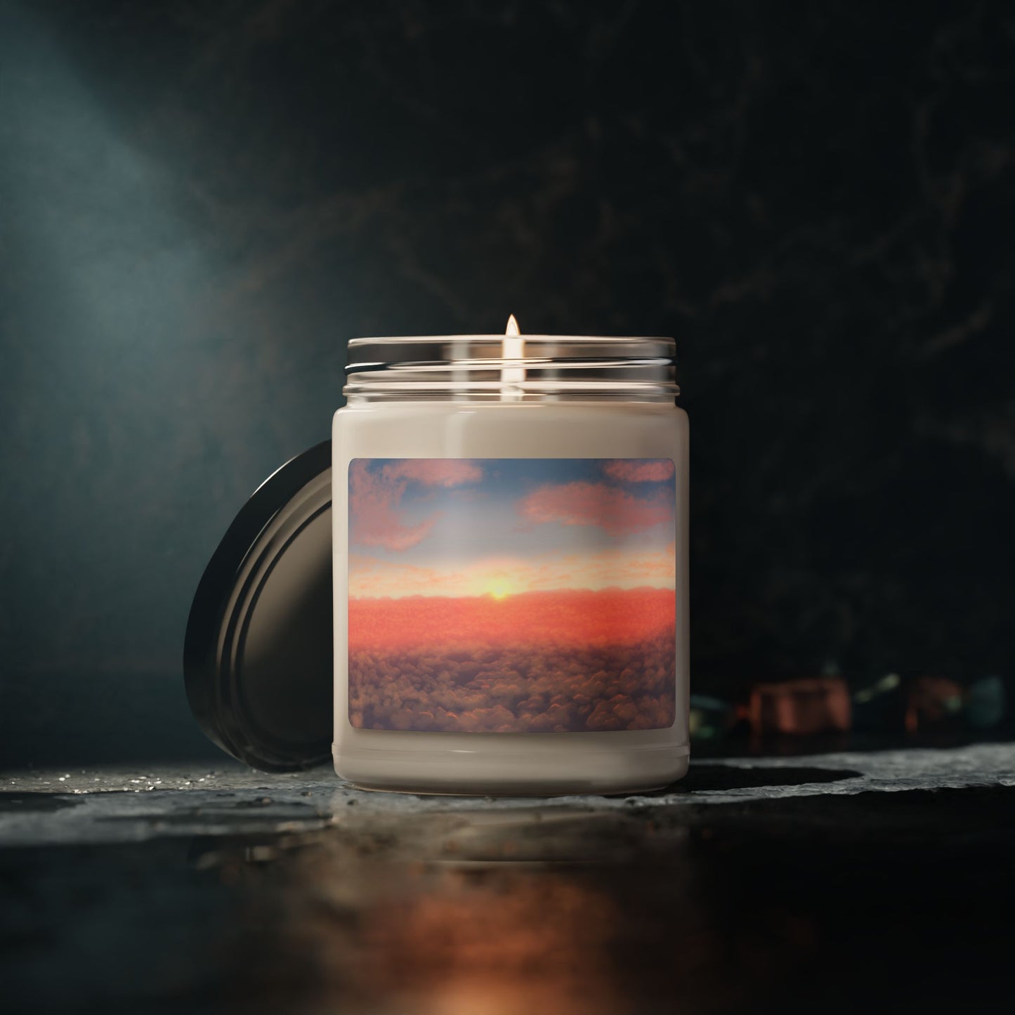 Scented Soy Candle with Soothing Sunset Design, Aromatherapy Gift, Home Decor, Relaxation Candle, Eco-Friendly Gift, 9oz Candle