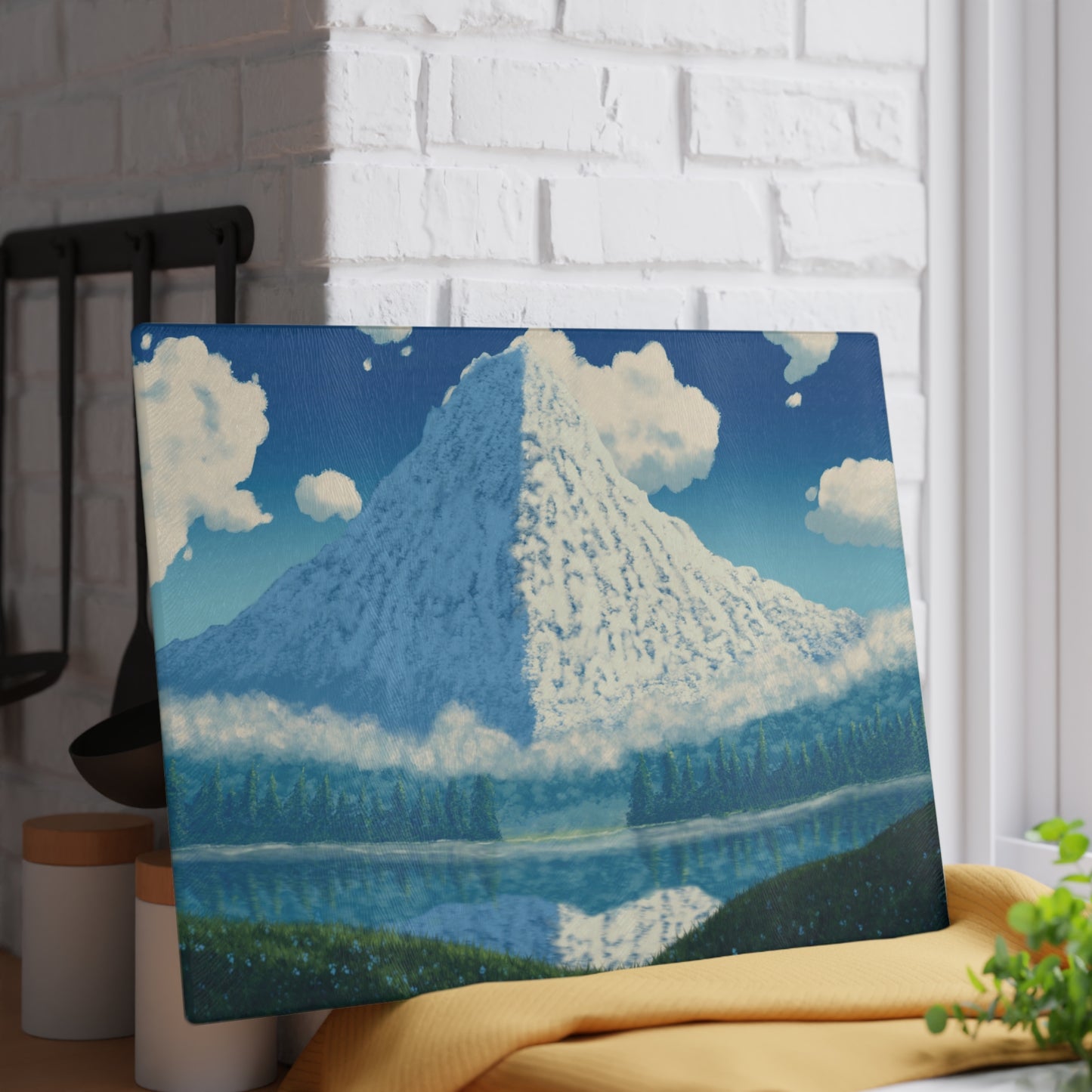 Beautiful Mountain Landscape Glass Cutting Board, Kitchen Gift, Home Decor, Cooking Essentials, Nature Lover's Gift, Housewarming