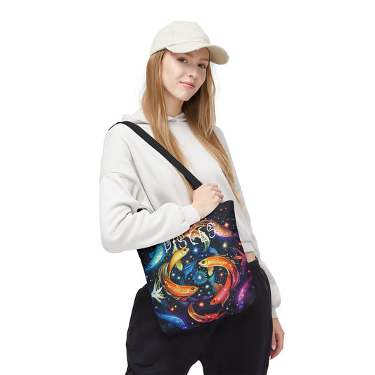 Celestial Pisces Tote Bag, Zodiac Bag, Astrological Gift, Astrology Lovers Gift, Colorful Cosmic Bag, Reusable Shopping Bag, Beach Bag, Book Bag