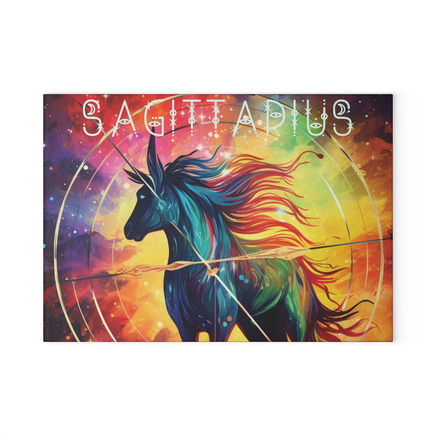 Vibrant Zodiac Glass Cutting Board, Sagittarius Gift, Colorful Kitchen Decor, Astrology Homeware, Unique Cooking Gift