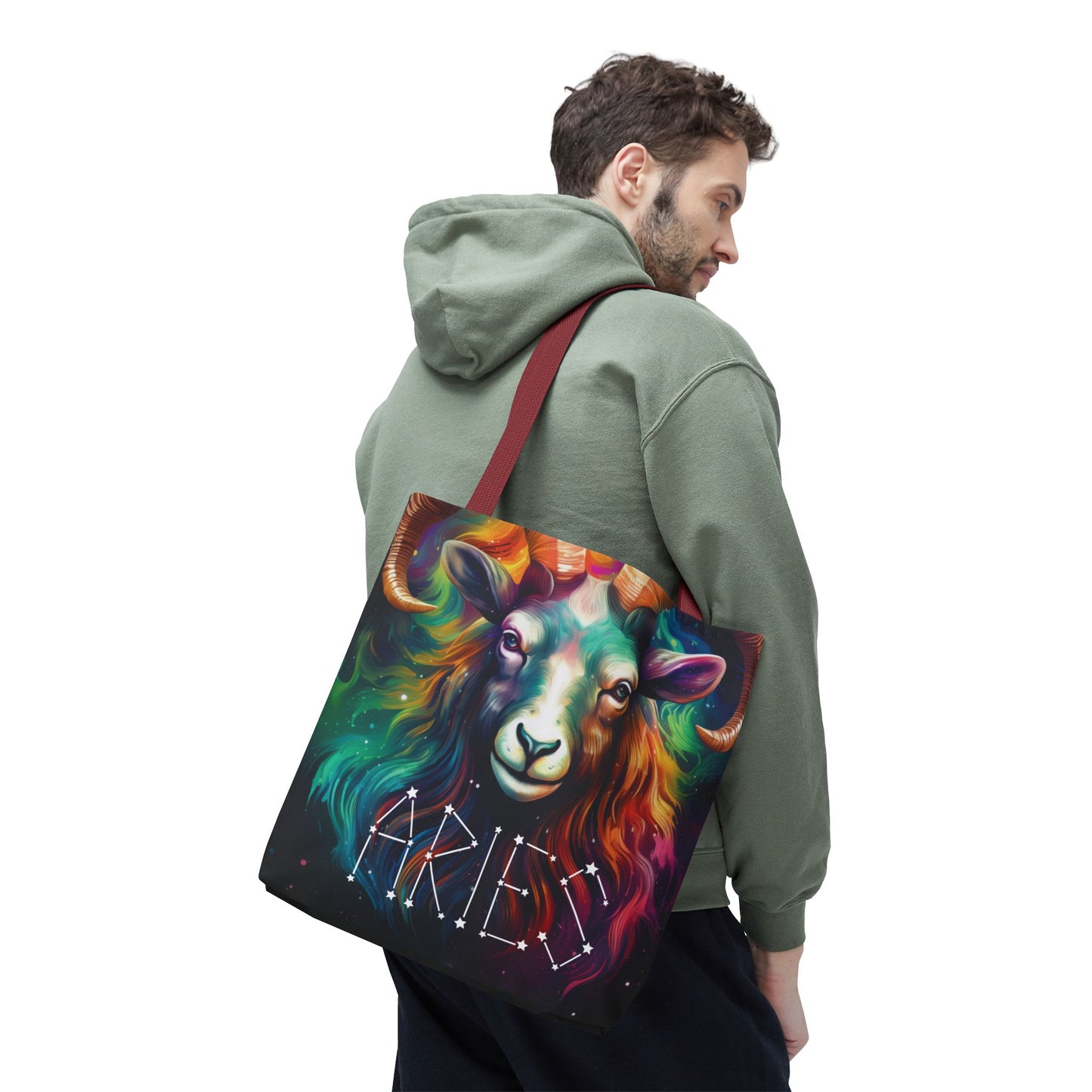 Colorful Aries Zodiac Tote Bag - Astrology Gift, Celestial Tote, Stars & Horoscope Bag, Reusable Shopping Bag, Cosmic Bag