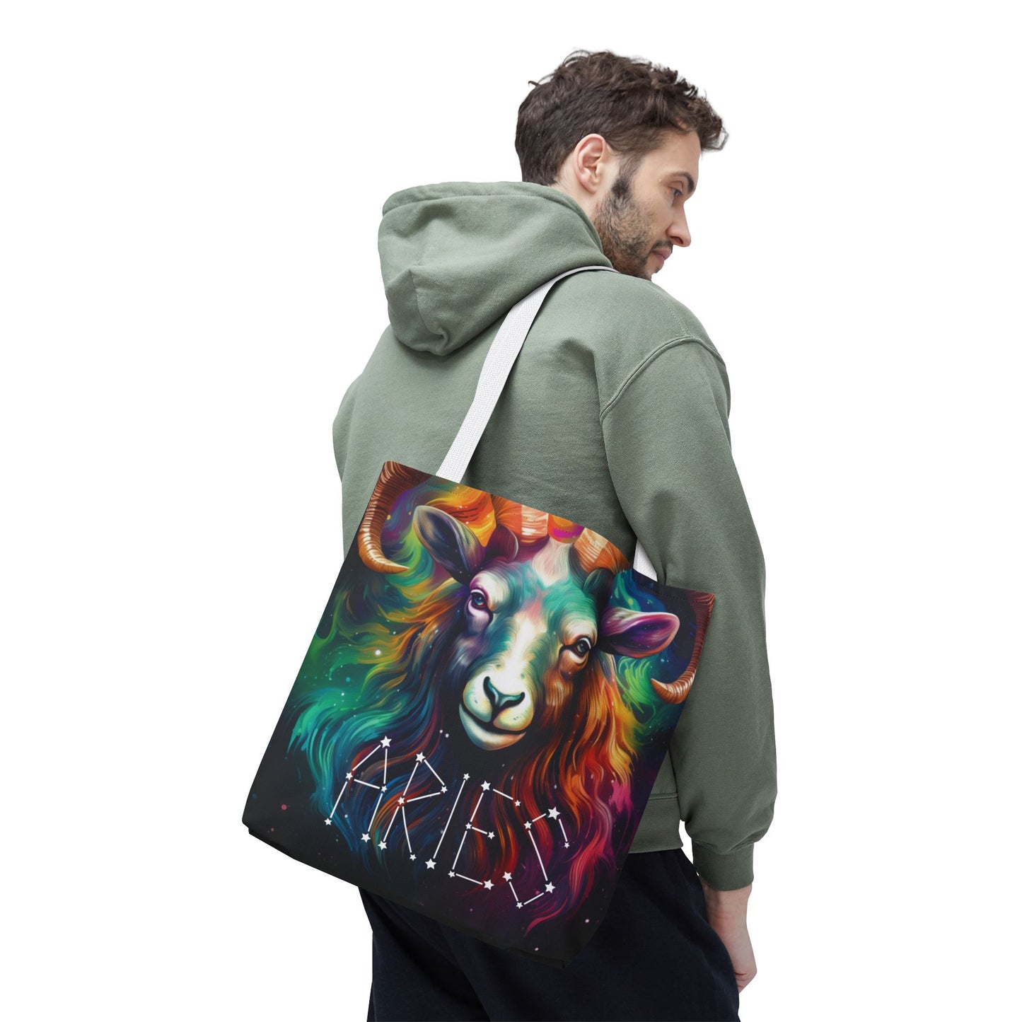 Colorful Aries Zodiac Tote Bag - Astrology Gift, Celestial Tote, Stars & Horoscope Bag, Reusable Shopping Bag, Cosmic Bag