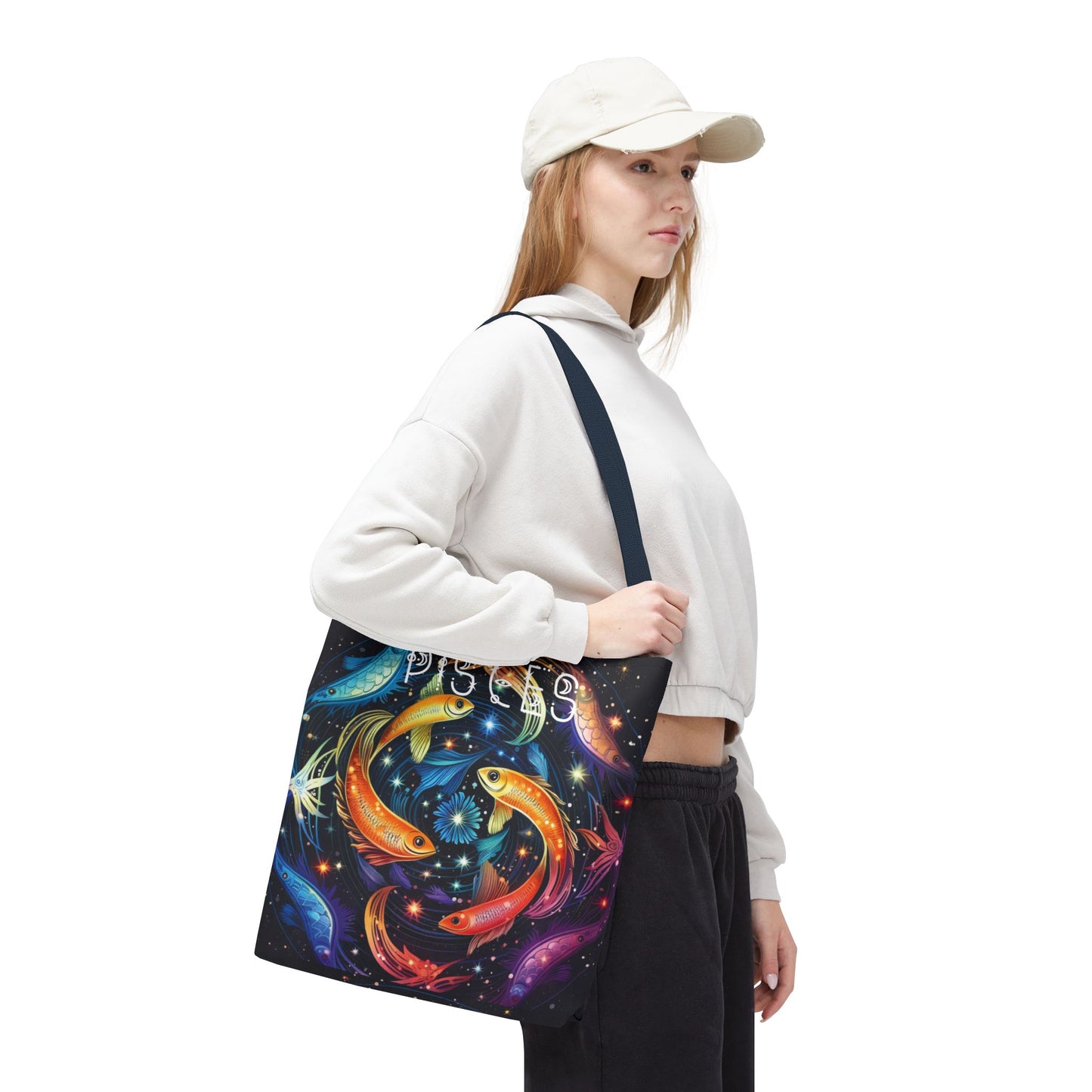 Celestial Pisces Tote Bag, Zodiac Bag, Astrological Gift, Astrology Lovers Gift, Colorful Cosmic Bag, Reusable Shopping Bag, Beach Bag, Book Bag