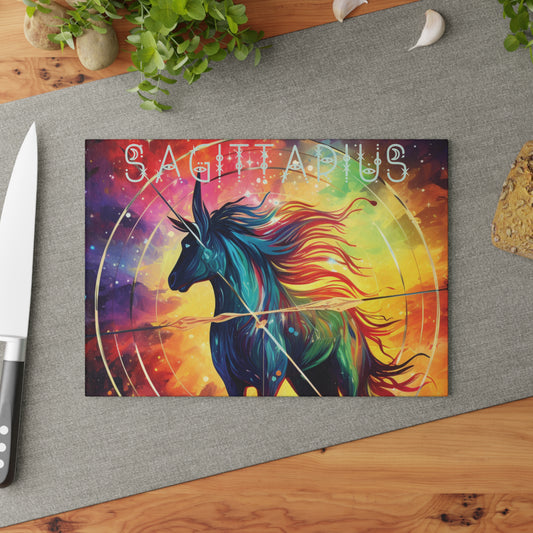 Vibrant Zodiac Glass Cutting Board, Sagittarius Gift, Colorful Kitchen Decor, Astrology Homeware, Unique Cooking Gift
