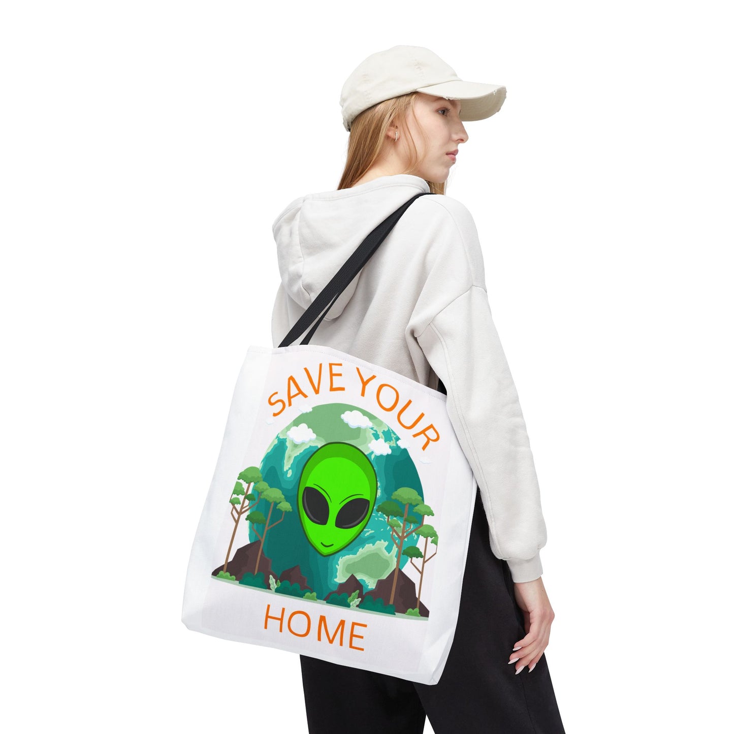 Alien Tote Bag, Earth Day Gift, Planet-Loving Gift, Reusable Shopping Bag, Science Fiction Lovers, Green Tote, Save Earth