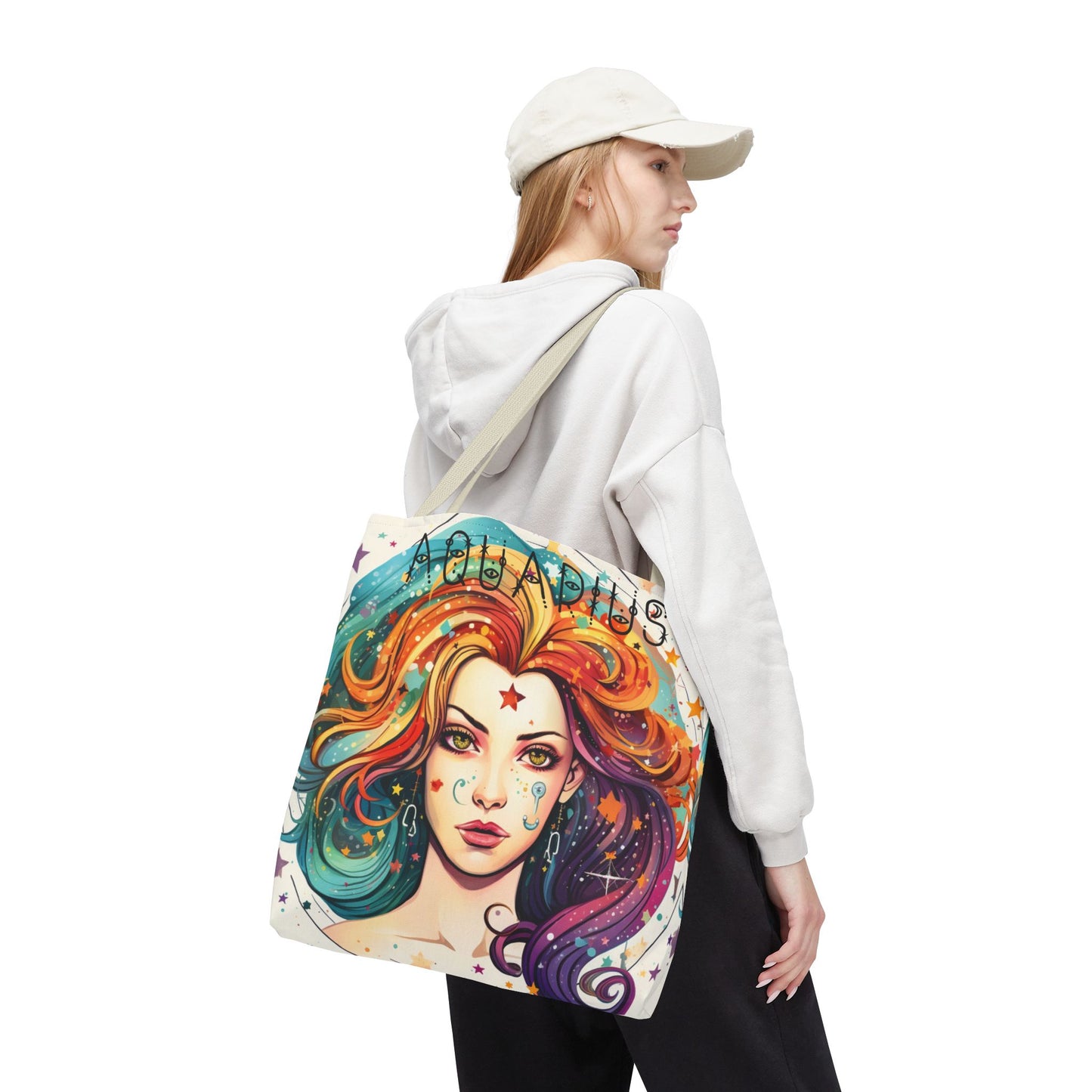 Aquarius Tote Bag with Colorful Astrology Design, Star Sign Bag, Zodiac Gift, Astrology Lover Tote, Personalized Birthday Present