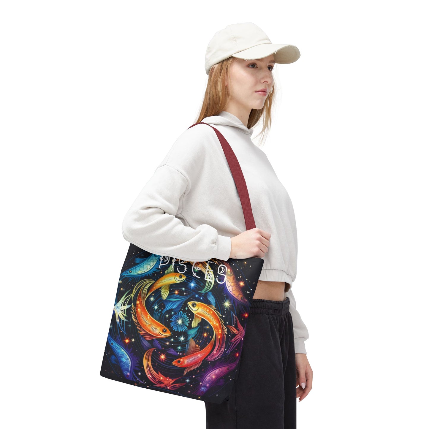 Celestial Pisces Tote Bag, Zodiac Bag, Astrological Gift, Astrology Lovers Gift, Colorful Cosmic Bag, Reusable Shopping Bag, Beach Bag, Book Bag