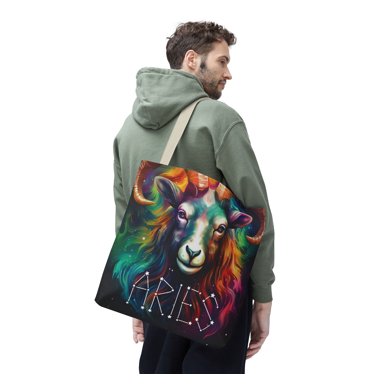 Colorful Aries Zodiac Tote Bag - Astrology Gift, Celestial Tote, Stars & Horoscope Bag, Reusable Shopping Bag, Cosmic Bag
