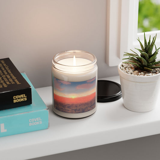 Scented Soy Candle with Soothing Sunset Design, Aromatherapy Gift, Home Decor, Relaxation Candle, Eco-Friendly Gift, 9oz Candle